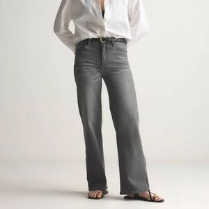 Quince Stonewashed Grey Bella Stretch Relaxed Straight Leg High Rise Jeans